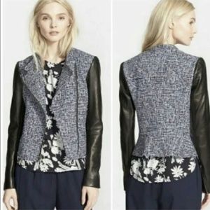 Theory Leather and Tweed Cropped Moto Jacket